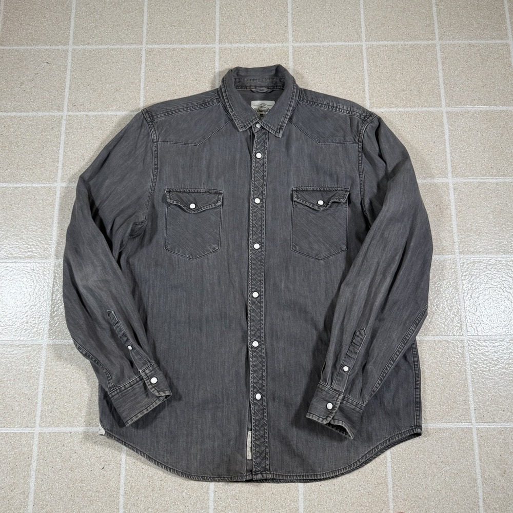 Wrangler Denim Shirt Men Large Black Pearl Snap Flap Pocket Long Sleeve
